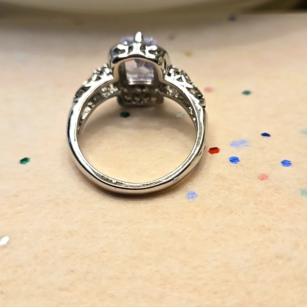 Square Halo Ring - White Cubic Zirconia with Bohemian Style Women size 9